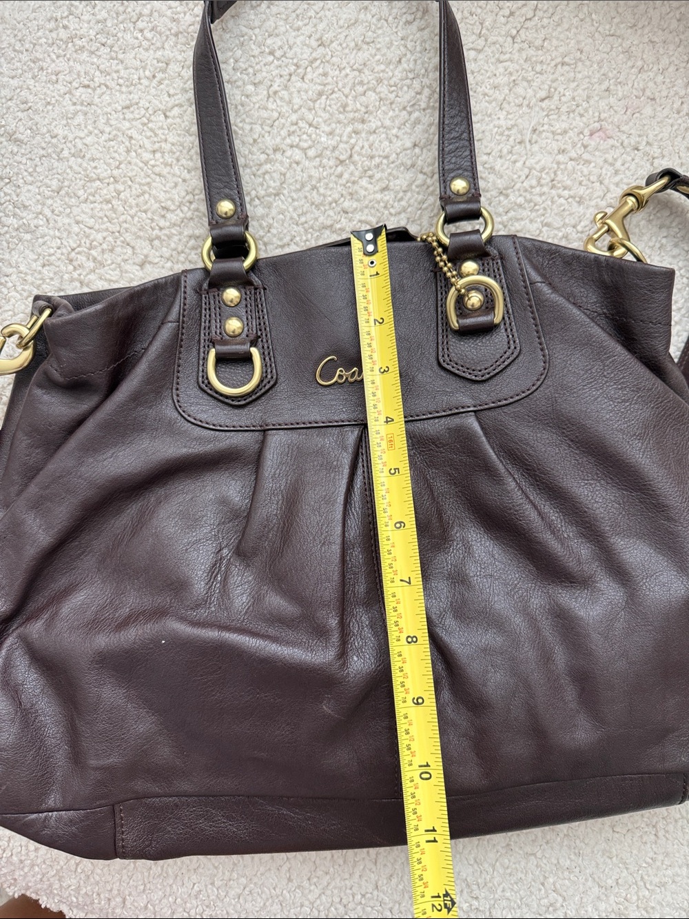 Coach Ashley Chocolate Brown Leather Shoulder Tote with Gold Hardware - Picture 10 of 15
